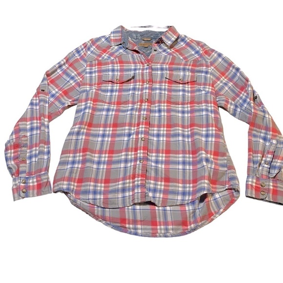 Jachs girlfriend button down flannel like new snaps woman’s size large - Picture 1 of 5
